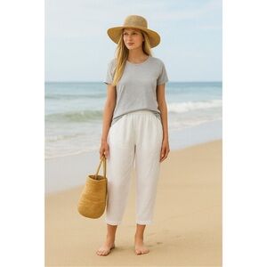 Eileen Fisher Organic Linen Pleated Cropped Lantern Pants Cream Size S Lagenlook